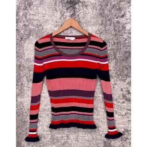 Hugo Boss Top Small Womens Striped Ribbed Knit Long Sleeve Sweater